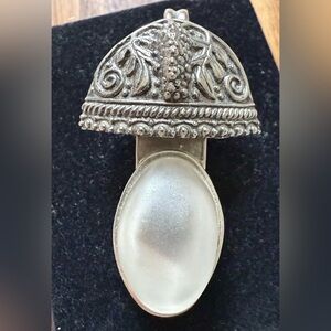 Rebecca Collins Frosted Glass Pendant Domed Grapevine Motif 2 1/2” Silver Tone